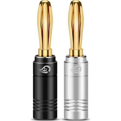 Gold Plated Banana Connector Speaker Plug Bananas Connectors Audio Adapter For Amplifier Screw Aluminum Shell Black Silver