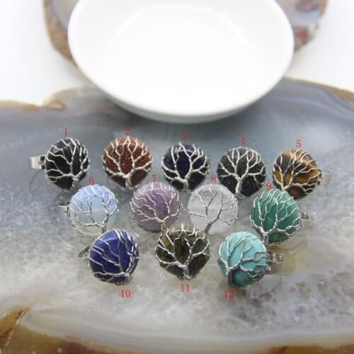 Natural Quartz Amethysts/Tiger Eye/Lapis Tree of Life Adjustable Rings,Reiki Healing Crystal Finger Rings Jewelry Gift For Women