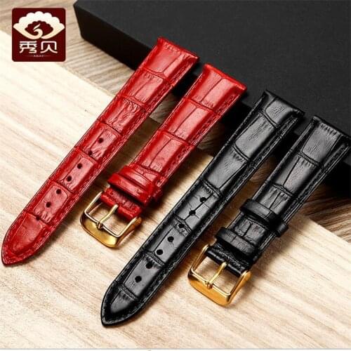 2018 NEW Genuine Leather Watchband With Stainless Steel Black Silver Pin Buckle Blue Green White Red Strap 14 16 18 20 22 24mm