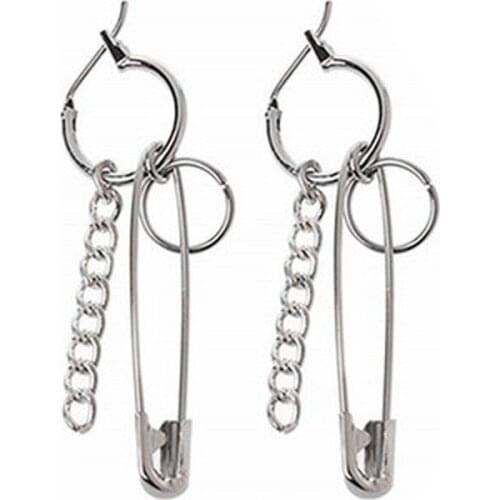 New Punk Style Hoop Earrings Hot Wholesale Hyperbole Pin Pendant Tibetan Silver Clip Unisex Bijoux for Party Brincos
