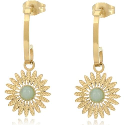 Stainless Steel Sunflower Drop Earrings For Woman Wedding Jewelry Gift Luxury Golden Dangle Earrings Fashion Trinket Accessories