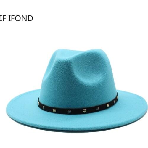 56-58cm Wide Brim Fedora Hat Women Men Imitation Wool Felt Jazz Hats Gentleman Elegant Lady Panama Church Hat
