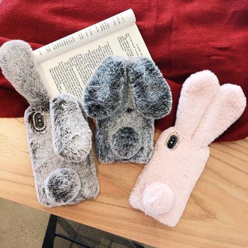 Fashion Fluffy Rabbit Soft Silicone Bunny Plush cover For Realme 1 2 3 5 Pro C2 Realme X X2 Pro XT 730G Realme 3i Q Phone case