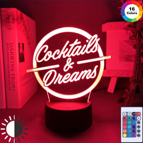 Cocktails & Dreams Led Night Light Sign for Bar Decoration Acrylic Laser Engraving Usb Battery Powered Table Lamp Color Changing