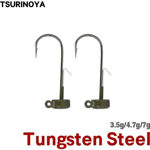TSURINOYA 3.5g 4.7g 7g Tungsten Steel Hooks Ned Jig Fishing Group Hook Stick Soft Lure Hooks Tackle Pike Bass Sinker Hook 2pcs