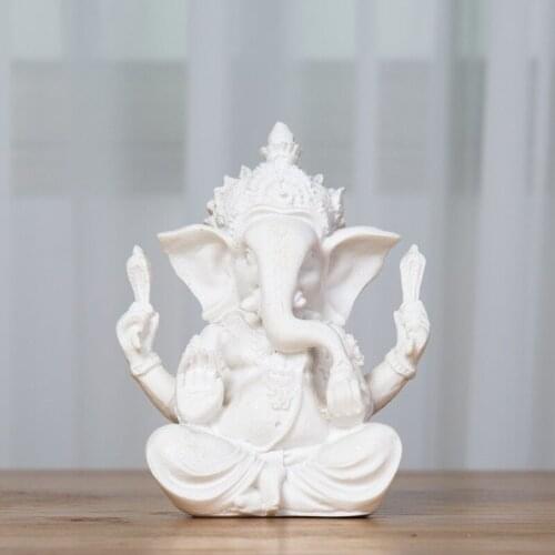 BUF Home Decoration White Indian Resin Elephant God Decor Figurines Room Desktop Crafts Ornaments Animal Statue Sculpture
