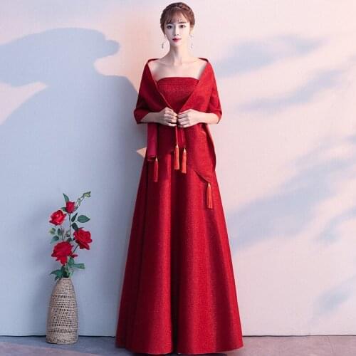 Vintage Improved Chinese Style Cheongsam Off Shoulder Robe Elegant Bride Wedding Party Qipao Robe De Soiree