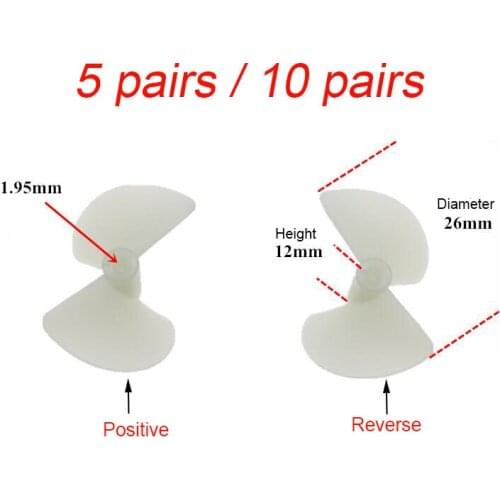 5/10 Pairs CW CCW 2*26mm Propellers 26mm Diameter 2 Blades Two-Leaf Electric Nylon Props/Paddle for DIY Boats Models 2mm Shafts