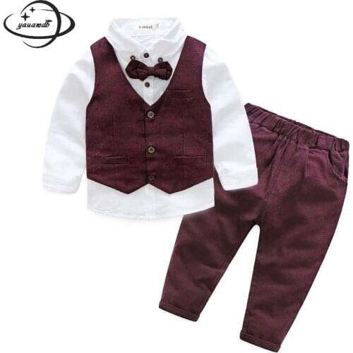 Yauamdb Kid Sets Winter Autumn 4-10y Cotton Boys Suit Long Sleeve Shirt+Vest+Pant 3pcs Wedding Childrens Solid Clothes Y68