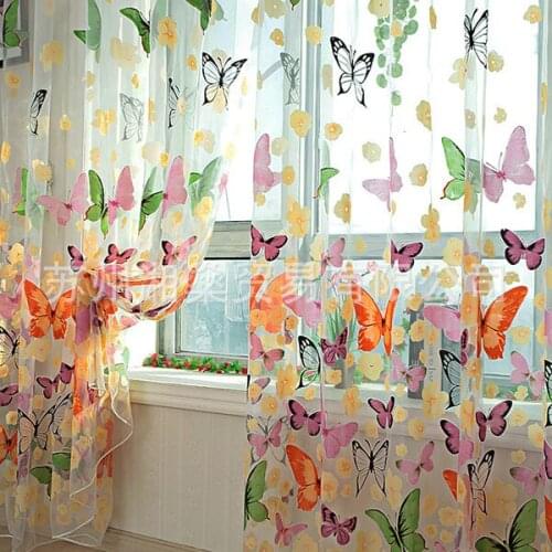 Butterfly Printed Curtain Tulle Voile Door Window Balcony Sheer Panel Hot Screen Curtain Supplies Curtains for Bedroom