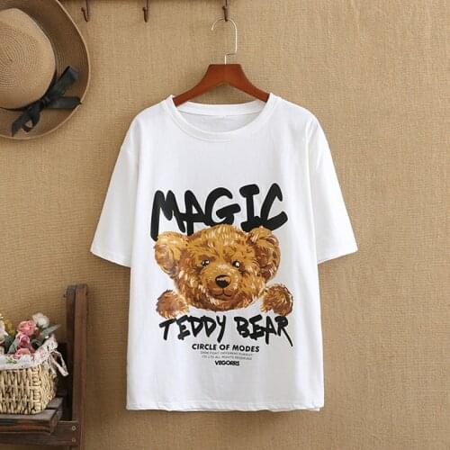 Plus Size t Shirts Summer Tops O-Neck Cotton Looser Print Cartoon Bear Short Sleeves Extra Large Size T For Fatwomen In Summer