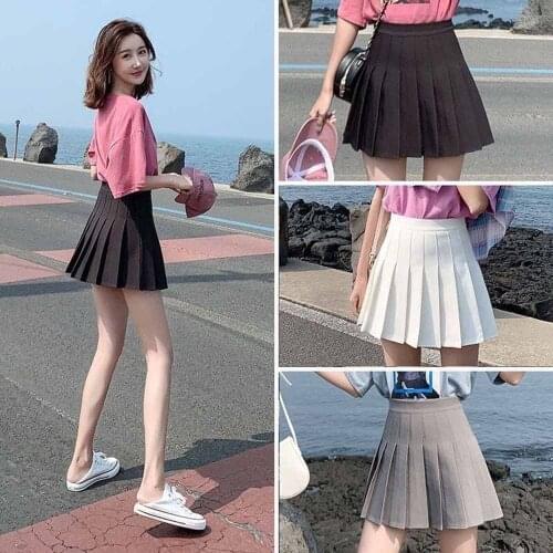Female Skirt Solid High Waist Pleated Skirt Mini Dress Leisure Wear For Women Kawaii Sweet Girls Dance Mini Skirt Preppy Style