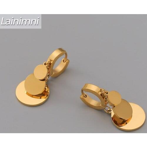 Hoop Gold Stainless Steel Earrings for Women, Designer Earrings Disc Pendant Fashion Jewelry, Aretes De Mujer Modernos 2021