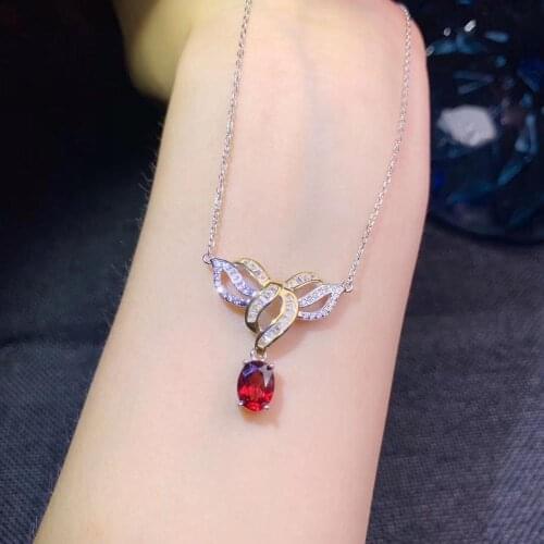 Natural red garnet necklace Pendant S925 silver natural gemstone necklace Elegant Butterfly water drop woman party gift jewelry