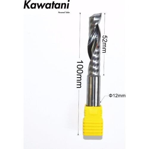 12mm*52mm*100mm-1pcs,CNC solid carbide tungsten end mill,woodworking milling cutter,1 Flute spiral cutter,PVC,MDF,acrylic,wood