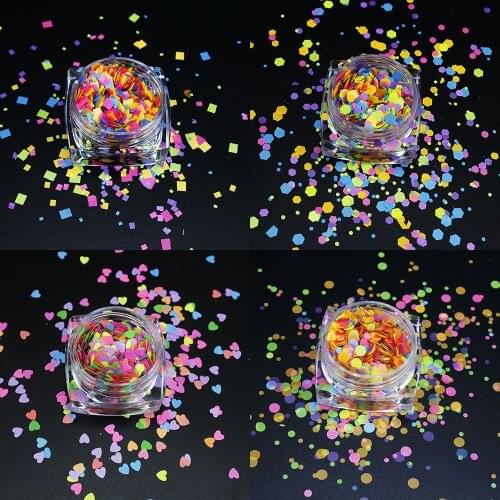 2g/jars Mixed Nail Glitter Flakes Fluorescent Color Ultra-thin Nail Sequins Sticker DIY Mixed-Shape Nail Art Decorations Flakes