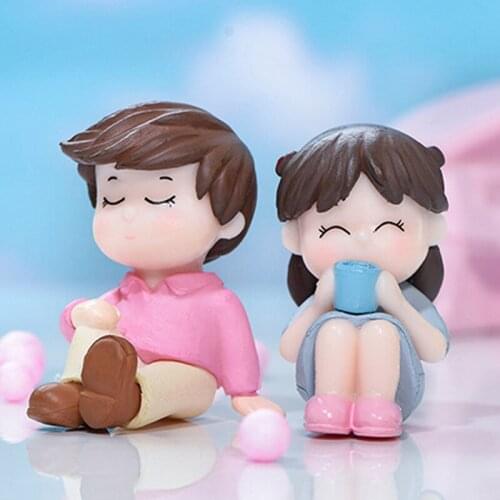 2pcs/set Mini Lovers Dolls Model Figures Micro Landscape Fairy Garden Gnomes Figurine Ornaments Decoration Miniature DIY