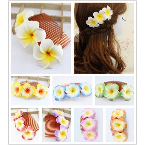 50pcs 12cm length 9 kinds of color you choose Fabulous Hawaii Plumeria flowers Foam Frangipani Flower comb bridal hair clip