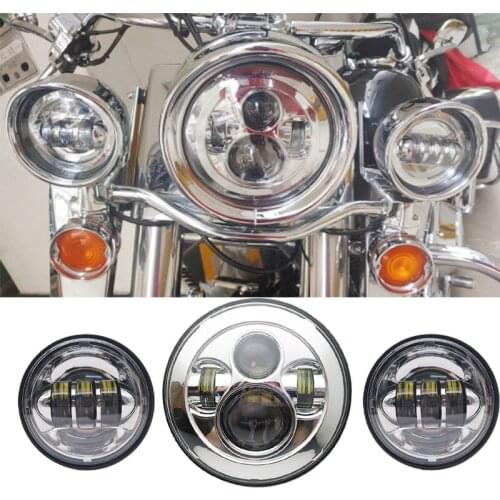 7 Inch Chrome for LED Headlight+ 2x 4-1/2" Chrome Fog Light Passing Lamps for Motorcycle Headlamp