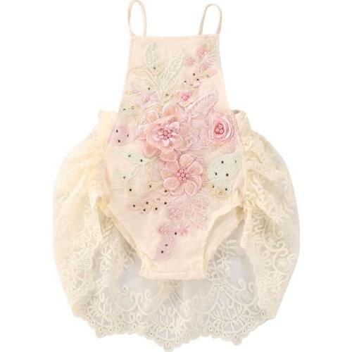 0-18M Newborn Infant Baby Girls Bodysuits Lace Flowers Embroidery Sleeveless Backless Summer Ruffles Tutu Jumpsuits One Pieces