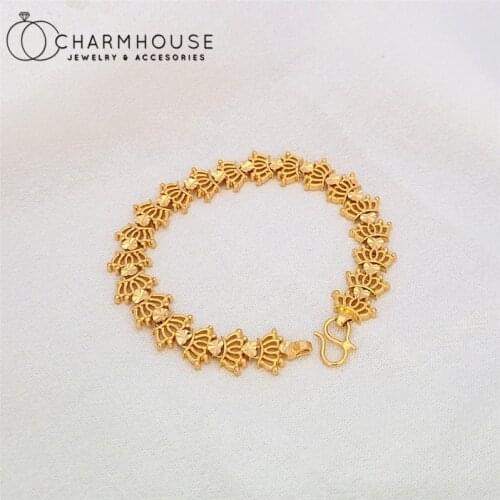 24K Gold GP Bangles & Bracelets For Women Crown Chain Bracelet Pulseira Femme Wristband Wedding Jewelry Accesories Party Gifts