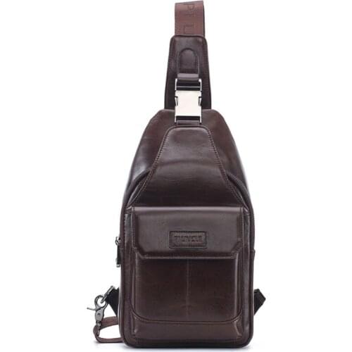 Mens Chest Bag PU Leather Sling Shoulder Crossbody Bag for Travel Hiking 28GD