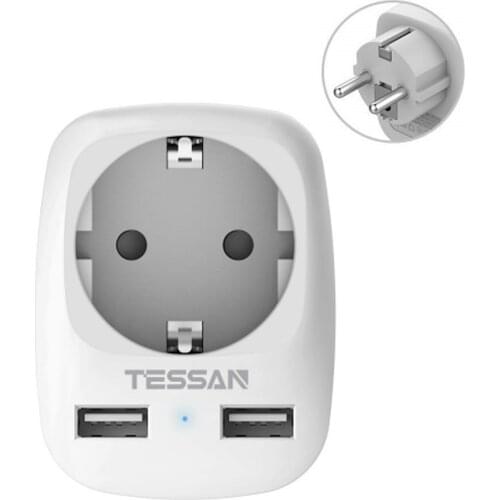 TESSAN DE Plug Travel Adapter Socket with 1 AC Outlet and 2 USB Charging Ports Wall Outlet Power Strip for IPhone,IPad,Laptop
