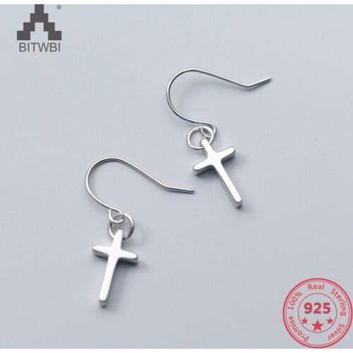 European American New Design 925 Sterling Silver Creative Concise Cross Earring Fine Jewelry