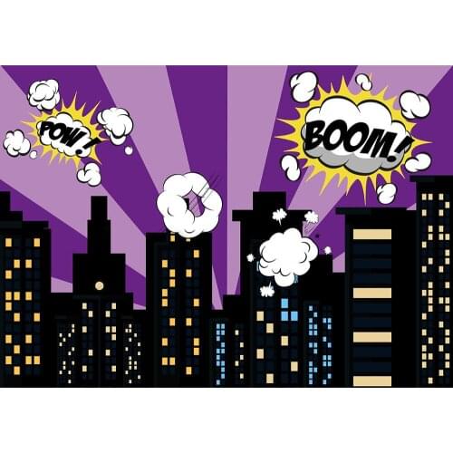 Purple Superhero Backdrops Birthday Party Baby Comics Custom Poster Portrait Photographic Backgrounds Photo Studio Party Banner