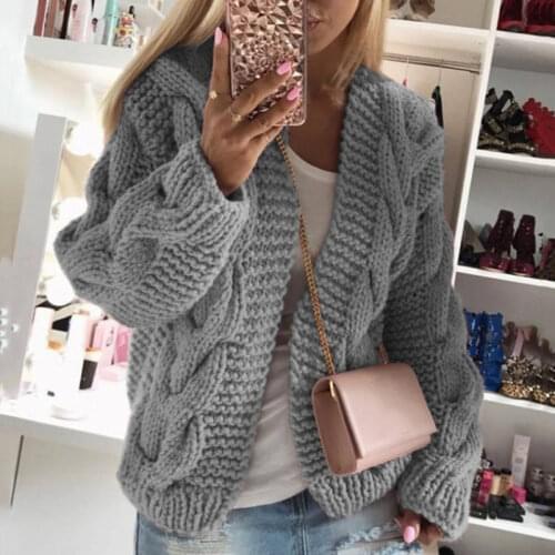 Long Sleeve Twist Knitted Cardigan Women Autumn Winter Thick Sweater Loose Casual Cardigans 2020