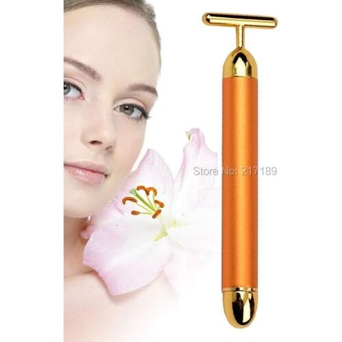 24k Gold Vibration Facial Slimming Face Beauty Bar Pulse Firming Facial Roller Massager Lift Skin Tightening Wrinkle Stick