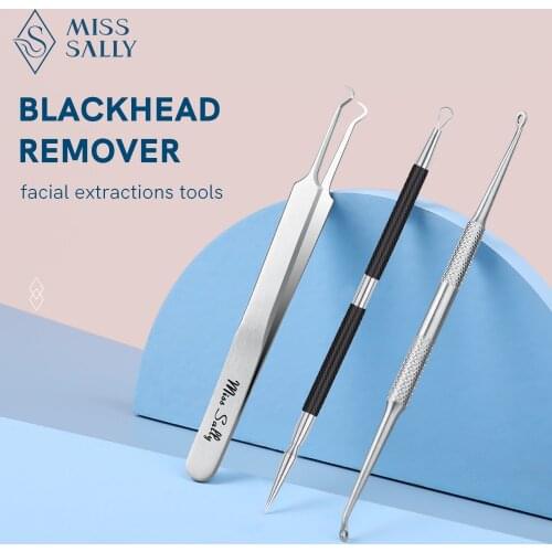Miss Sally Blackhead Splinter Remover Tools Stainless Steel Cure Pimples Whiteheads Comedones Acne Zit Bend Head Tweezer