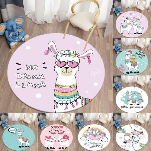 Cartoon Alpaca Round Carpets for Living Room Children Carpet Kids Rug Mat for Children Floor Mat Kitchen Room Carpet Tapis