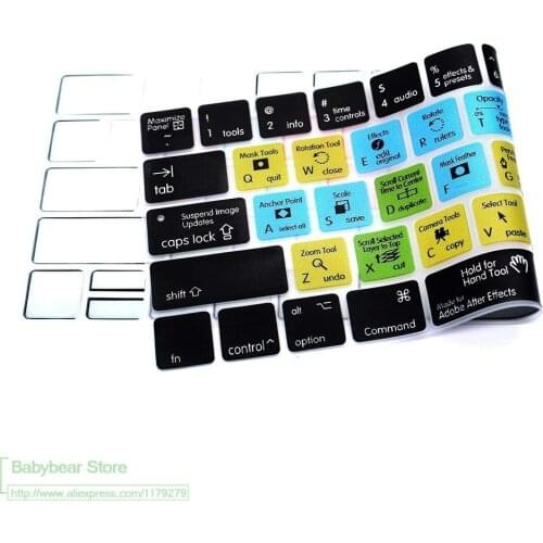 Keyboard Cover Keypad Skin Silicone Adobe After Effects Hotkey Shortcut For Macbook Pro 13" 15" Newest 2017/2016 With Touch Bar