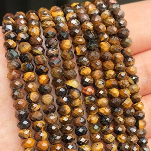 Natural Faceted Yellow Tiger Eye Stone Waist Beads Small Round Loose Beads for Jewelry Making DIY Bracelet Earrings 15''Inches