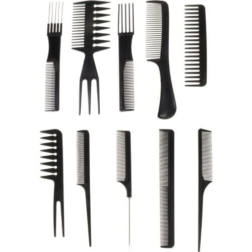 2021 New 10Pcs Black Pro Salon Hair Styling Hairdressing Plastic Barbers Brush Combs Set