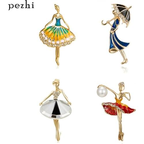 New fashion ballerina girl creative wild drop oil brooch support umbrella painting oil brooch dancing rhinestone brooch