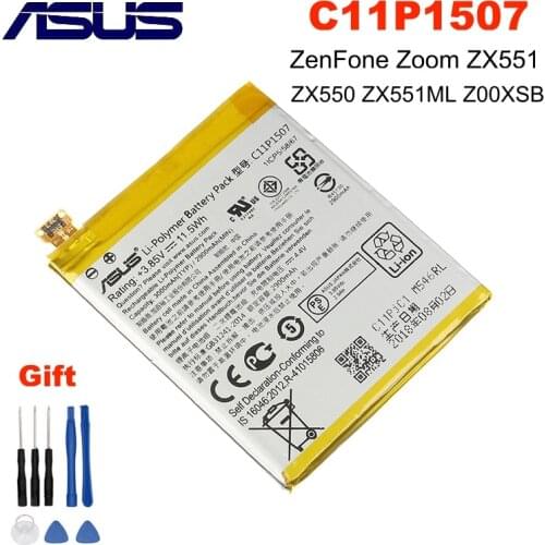 ASUS C11P1507 Original Phone Battery For ASUS ZenFone Zoom ZX551 ZX550 ZX551ML Z00XSB 3000mAh + Free tools