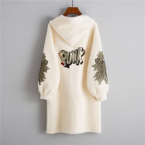 Urifens Autumn Winter Full Sleeve Warm Casual Womens Faux Fur Coat 2021 Female Long Printed Letter Overcoat Hooded Jacket CS3856