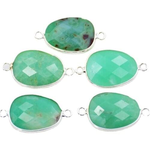 Egg Shape Silver Plated Natural labradorites Australian jades Faceted Connector Pendant faceted Stone Charms Making Jewelry