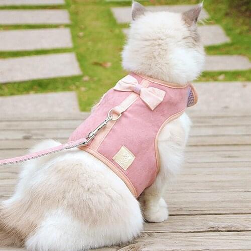 Dog Harness Leash Collar Set Adjustable Soft Cute Bow Layer Dog Harness for Small Medium Pet Collar Leash Outdoor Walking