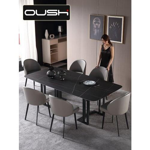 Italian light luxury rock plate dining table modern simple 4 / 6 people small family marble dining table chair combination