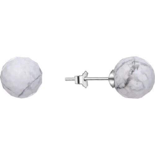 Beritafon 925 Sterling Silver White Howalite Gemstones Stud Earring for Women or Girls