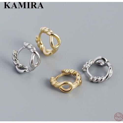 KAMIRA 925 Sterling Silver Bohemian Retro Twist Hollow Hoop Earrings for Women Men Party Punk Goth Simple Chic Fine Jewelry Gift