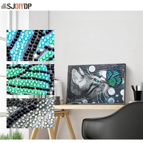 SJDIYD 5D Diamond Painting Special Shaped Cat Diamond Mosaic Partial Rhinestone Butterfly Cross Stitch Kits New Home Decor