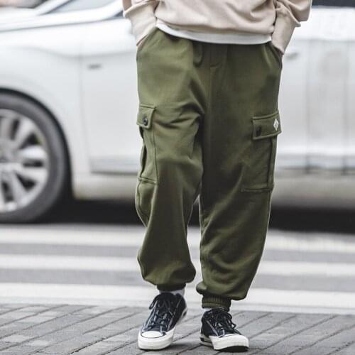 2020 New Loose Fit Sweatpants Jogger Pants With Drawstring Army Green Multiple Pockets Casual Cargo Pants Working Panks