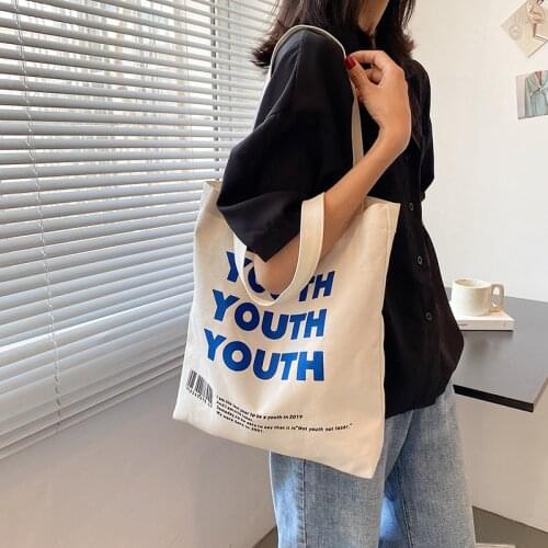 CGC 2021 Fashion Letter Printing Canvas Tote Bag Women Harajuku Simple Shoulder Bag Female Korean Handbag Ladies Shoulder Bag