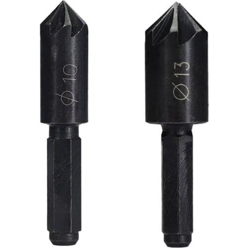 Countersink Drill Bit 2pcs 10/13mm 1/4'' Hex Shank Carbon Steel Wood Hole Drill 7 Flute Chemfer Cutter