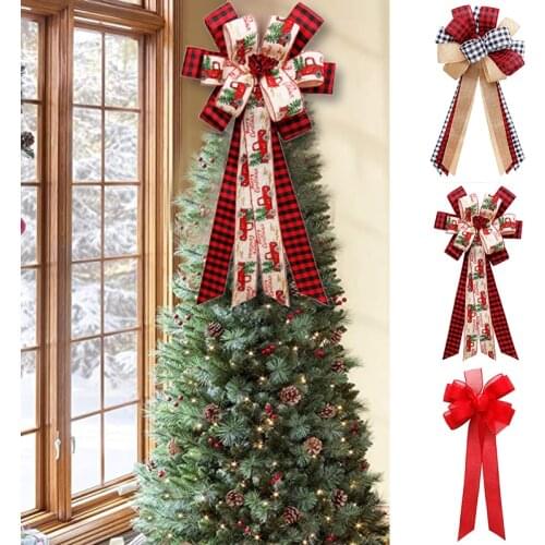 Christmas Tree Topper Buffalo Plaid Red Black Burlap Decorative Bow Rustic Farmhouse Xmas Decorations Home Decor Hogard