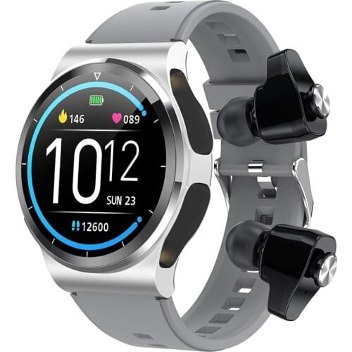 Smart Watch with TWS BT 5.0 Wireless Earphone Headset Play Music Smartwatch Men 360Mah Battery Weather for Android IOS